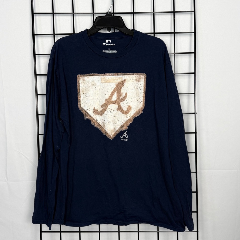 Fanatics Atlanta Braves Graphic Tee Mens XL Blue Long Sleeve Home Plate Baseball